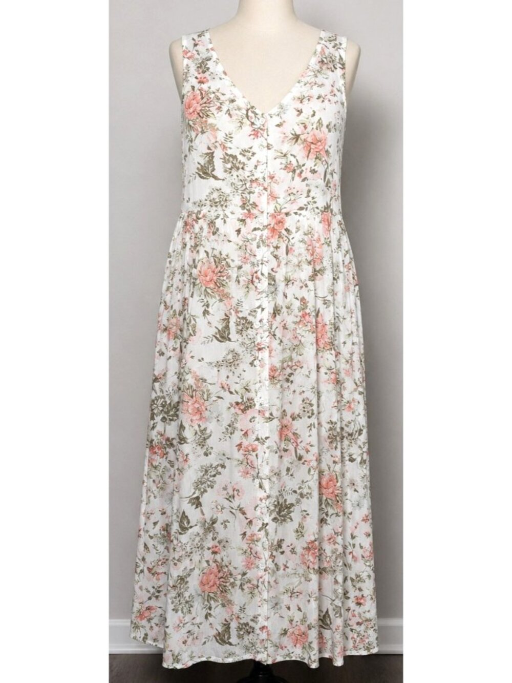 Frye Button Front Midi Dress Lightweight Floral Country Western Boho Pockets XL